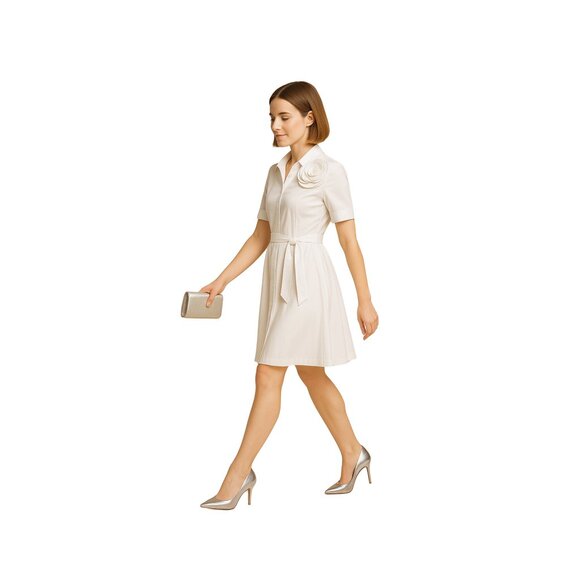 🌲 Karl Lagerfeld Paris Winter White 3D Flower Shirtdress XS(Fits XS–S) NWT - Picture 2 of 6